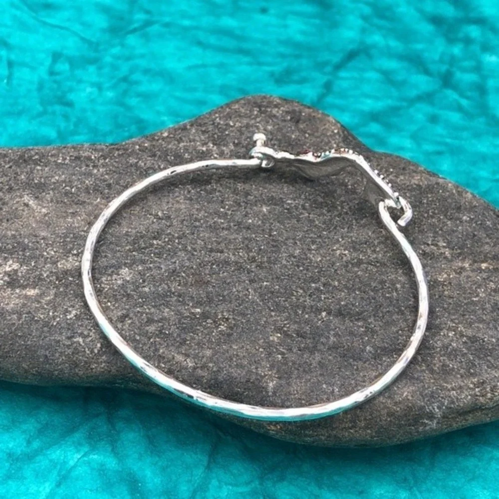 🌼 Mermaid Pink Rhinestone Silver Bangle Bracelet